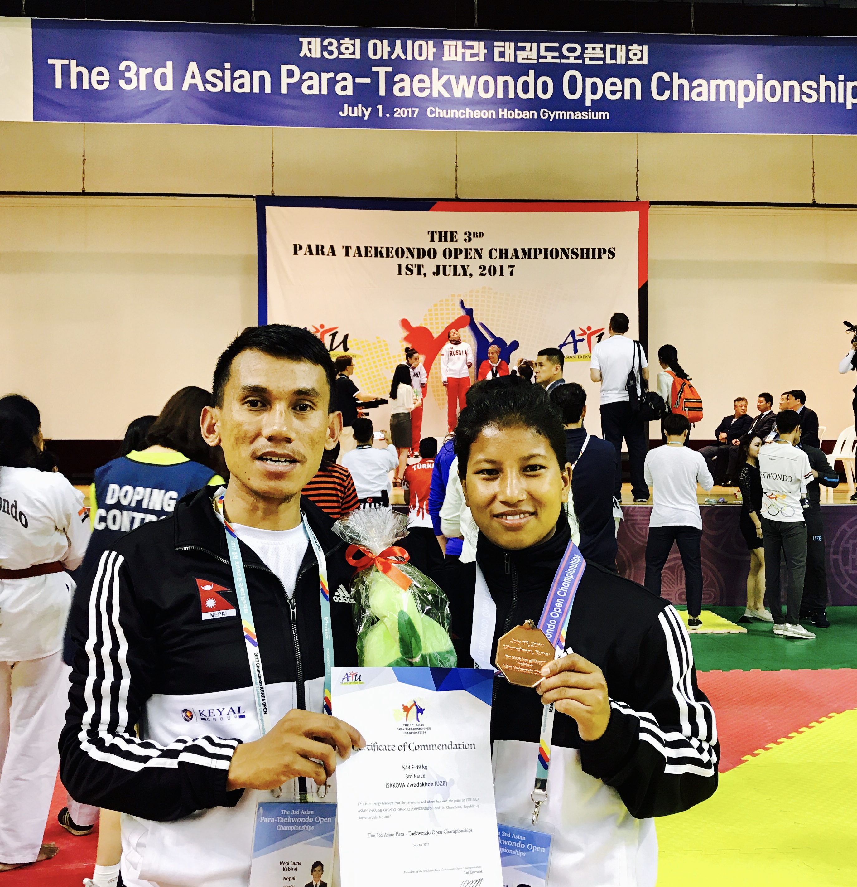 I served as the Team Coach at the 3rd Asian Para Taekwondo Championships 2017 in South Korea, where para athlete Ranjana Dhami won a bronze medal.